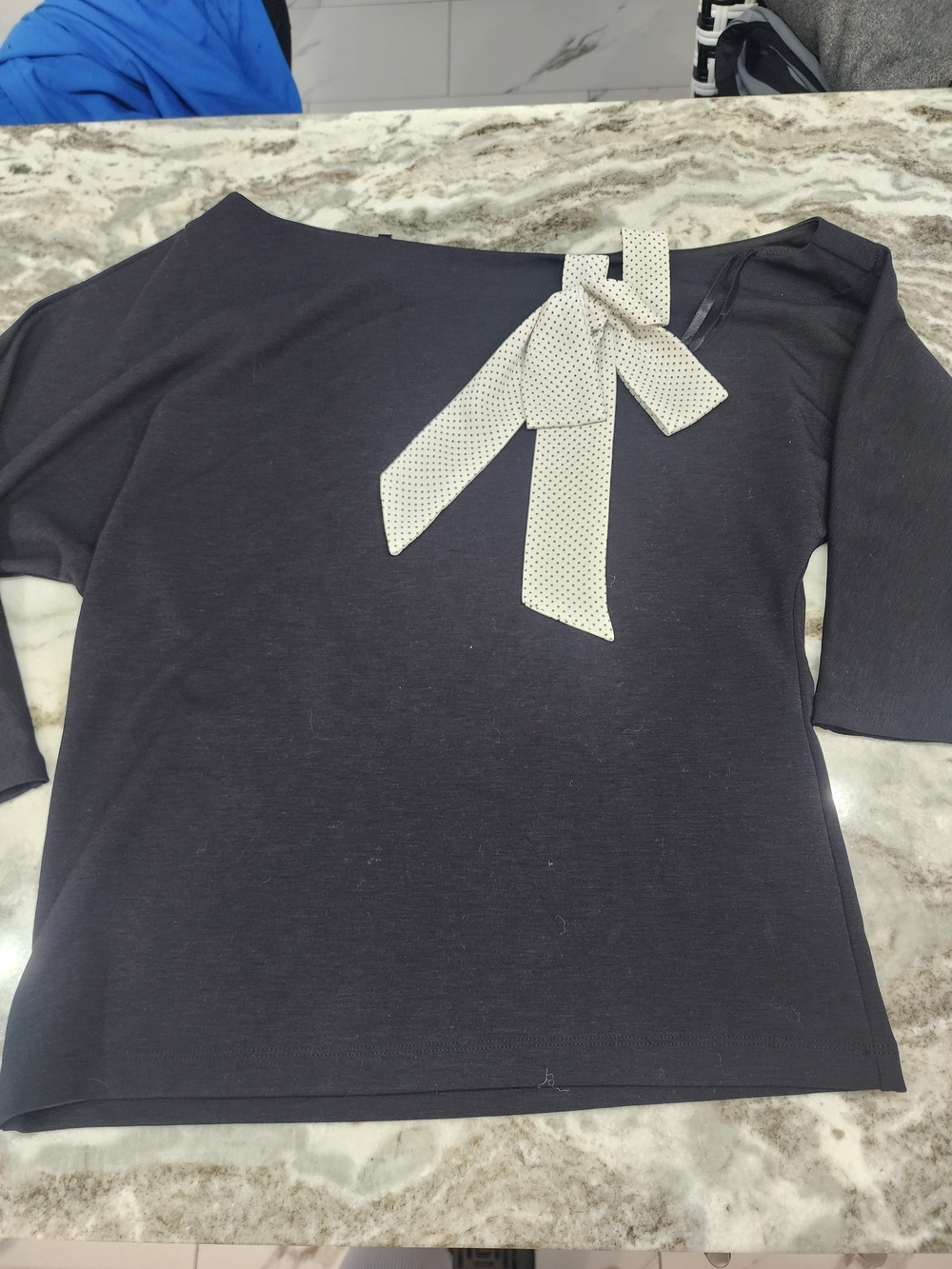 White House Black Market Black Top with Cream Polka Dot Bow